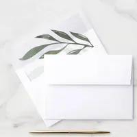 Sage Green Olive Branch Watercolor Leaves Envelope Liner