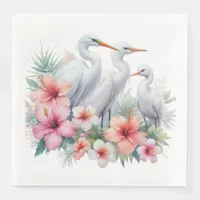 Tropical Egret Coastal Bird Baby Shower Paper Dinner Napkins