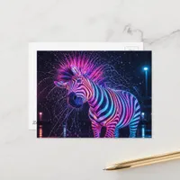 Neon Zebra Shakes Off The Rain Postcard