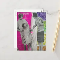 Women and a Girl Colorful Vintage Collage Postcard