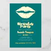 Teal and Gold Birthday Kiss Lips Foil Invitation
