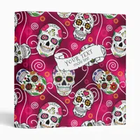 Sugar Skulls and Swirls Rose Red ID725 3 Ring Binder