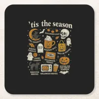 Tis The Season Halloween Icons Fall Design Square Paper Coaster