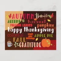 Thanksgiving Autumn Wordart Colorful Typography Postcard