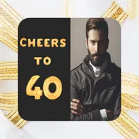 40th birthday party black gold cheers to 40 guy square sticker