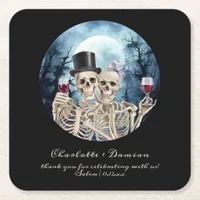 Hallowen Gothic Skulls Tarot The Lovers Wedding Square Paper Coaster