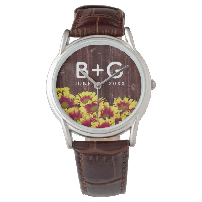 Rustic Autumn Sunflowers on Fence Wedding Watch