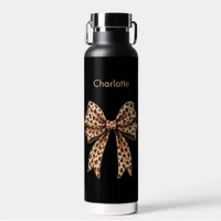 Black leopard bow name water bottle