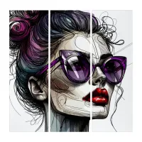 Pretty Woman in Sunglasses and Purple Lipstick Triptych