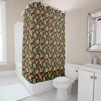 Cheerful Yellow and Orange Retro Looking Flowers Shower Curtain