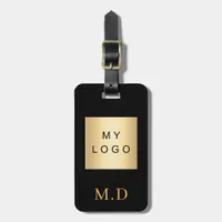 Black gold business company logo monogram luggage tag