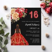 Sweet 16 black red dress florals roses invitation