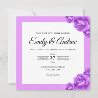 Purple Rose Floral Watercolor Square Wedding Invitation