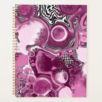 Pink, Magenta and Black Fluid Art Pour Painting  Planner