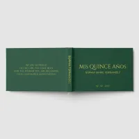 Elegant Modern Green Gold Quinceañera Foil Guest Book