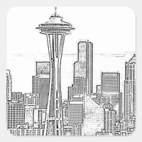 Minimalist Black and White Seattle Skyline Square Sticker