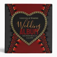 Love Satin Red+ Black Fractal Lace Wedding Album 3 Ring Binder