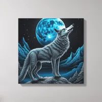 Wolf Standing in Front of the Full Moon | AI art Canvas Print