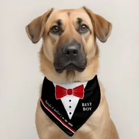 Formal Dog Attire Tuxedo Red Bow Tie Best Boy Pet Bandana Collar