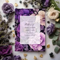 Black, Silver and Dark Purple Floral Wedding Invitation