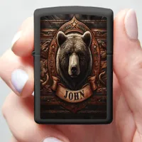 Grizzly Bear Portrait With Western Design Zippo Lighter