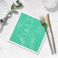 Thin Line Minimalist Wedding Teal ID919 Napkins