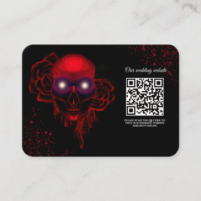 Red Scary floral dark moody gothic skull Halloween Enclosure Card