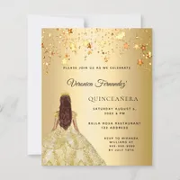 Quinceanera gold dress stars invitation