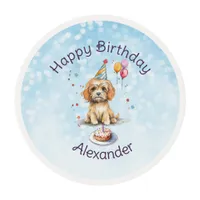 Cute Puppy with Party Hat Birthday Edible Frosting Rounds