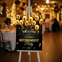 Elegant Gold Balloons on Black Retirement Party Foam Board