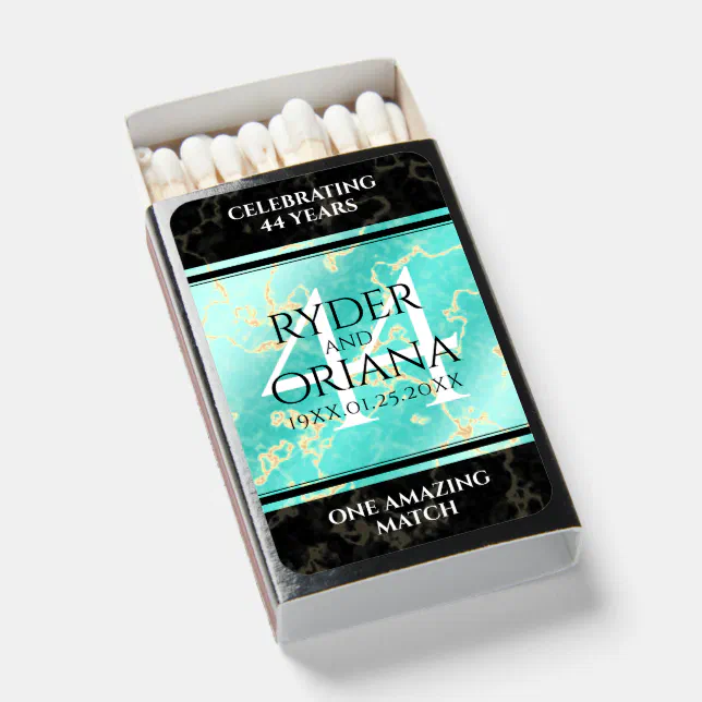 Elegant 44th Turquoise Wedding Anniversary Matchboxes