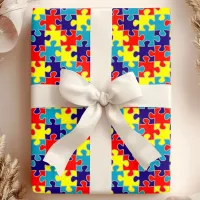 ASD Aspergers Autism Awareness Puzzle Pattern Wrapping Paper