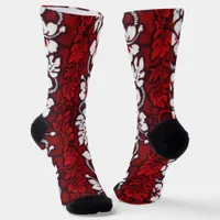 Hawaiian Tropical Hibiscus Flowers Pattern Red Socks