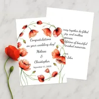 Vivid Watercolor Poppies Wedding Congratulations Card