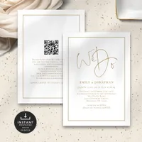 We Do Gold Script Line Border QR Code Wedding Invitation