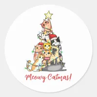 Cute Meowy Catmas Cats Christmas Tree Classic Round Sticker