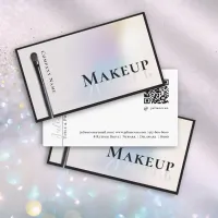 Modern Silver Holographic Makeup Artist Business Card