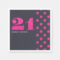 21st Birthday Party Hot-Pink glitter personalized Paper Napkins