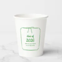 Elegant Whimsical Bow Green Custom Graduation Paper Cups