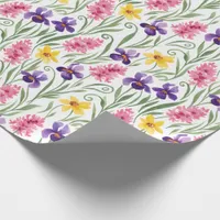 Daffodil Yellow, Iris Purple, Hyacinth Pink Floral Wrapping Paper