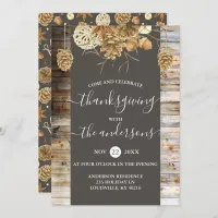 Thanksgiving Dinner Rustic Country Wood Pine Cone Invitation