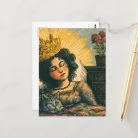 The Sleepy Queen and her Cat Postcard
