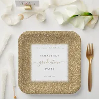 Sparkly Gold Glitter Name Graduation Party  Paper Plates