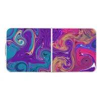 Blue, Teal, Purple Swirls Fluid art  Marble like Beer Pong Table