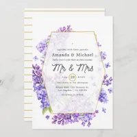 Pastel Violet and Gold Geometric Herbarium Wedding Invitation