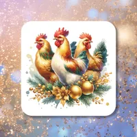 Three French Hens | Twelve Days of Christmas Square Sticker