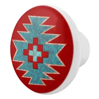 Southwest Mesas Red & Turquoise geometric pattern Ceramic Knob