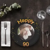 90th birthday party photo gold balloons black paper plates