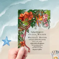 Tropical Wedding I Floral & Red Bow Acrylic Invitations