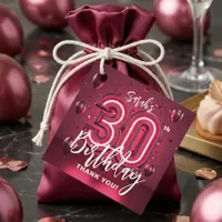 Glamorous Magenta Balloon 30th Birthday Thank You Favor Tags